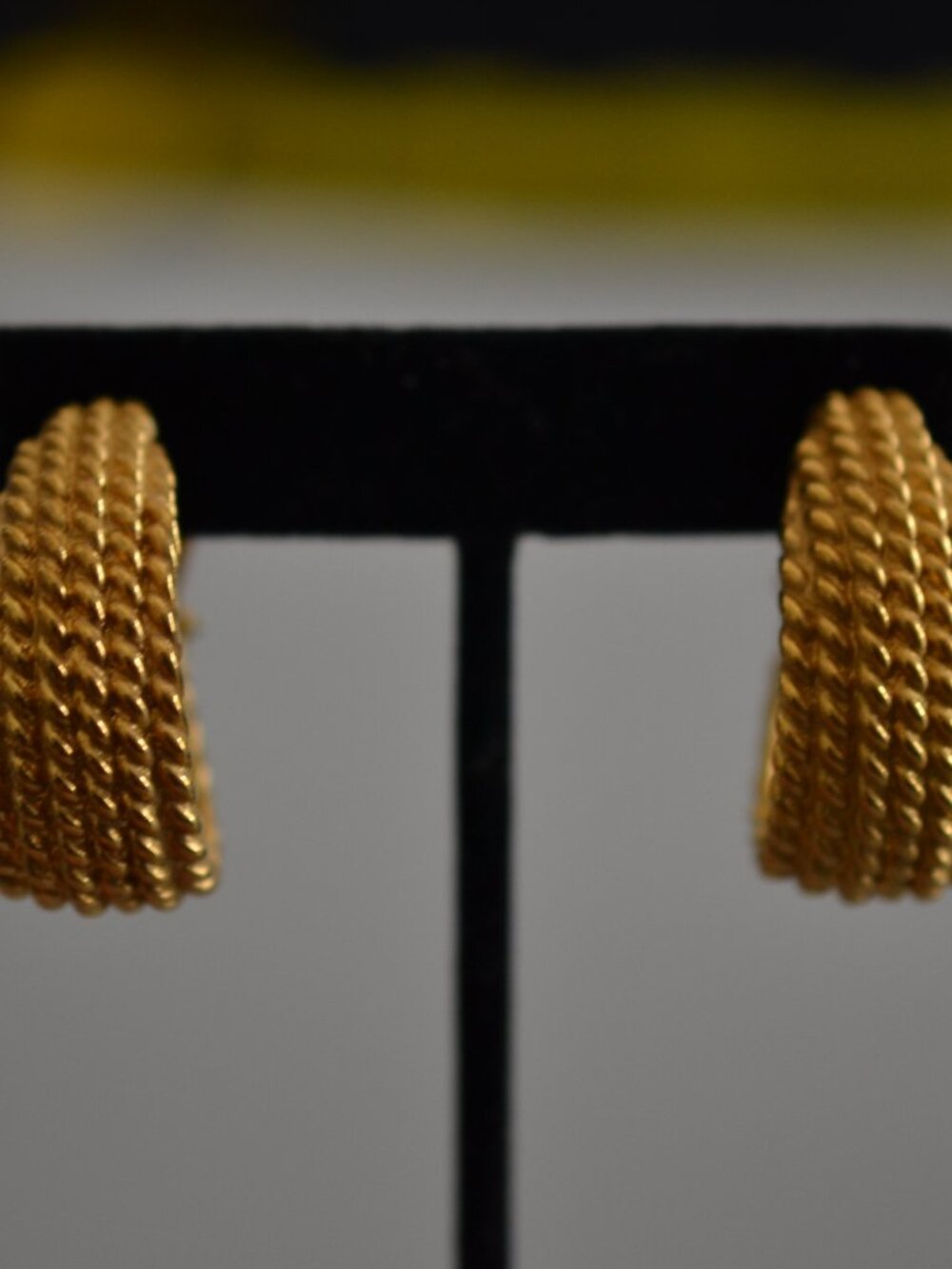 Vintage St. John Signed Gold Tone Textured Rope Clip-On Earrings 1980s